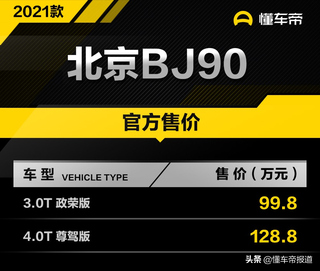 新车 | 价格上涨近30万！2021款北京BJ90上市，售99.8万-128.8万元图1
