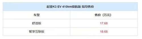 起亚K3 EV新增车型上市 补贴后售价17.68-18.68万